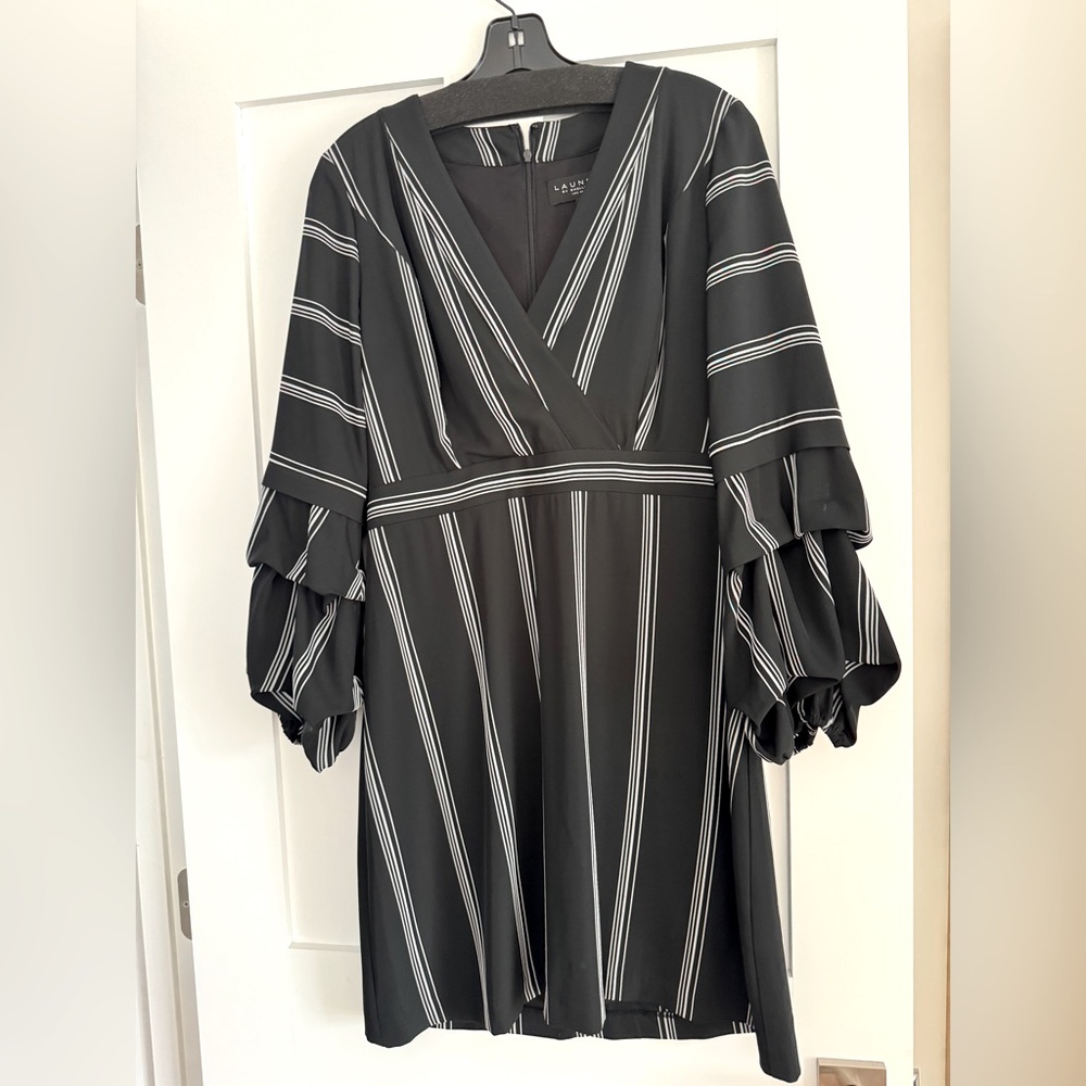 Laundry By Shelli Segal Black Dress with White Stripes